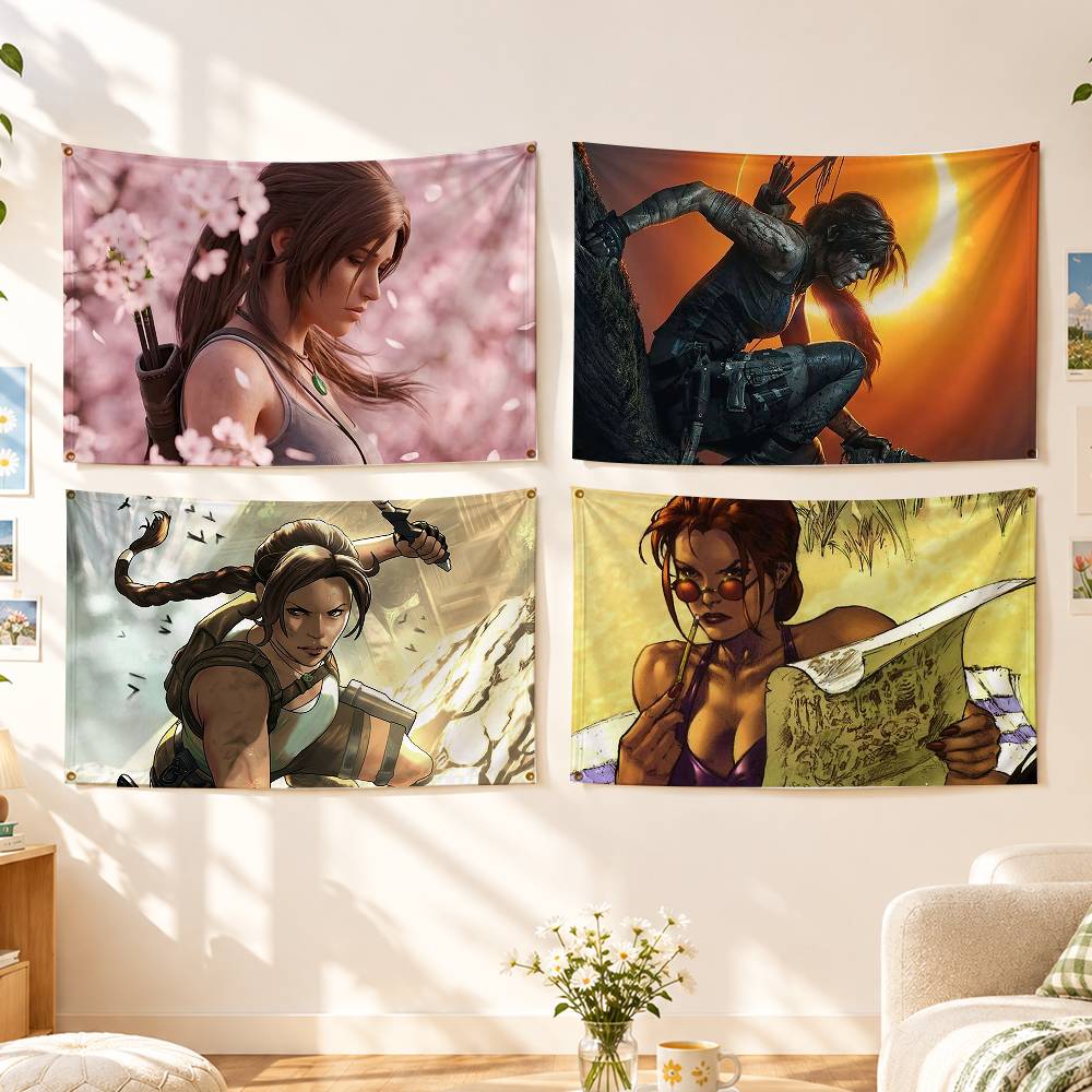 Outdoor Adventure Background - Tomb Adventure L-Lara Croft Flags Wall