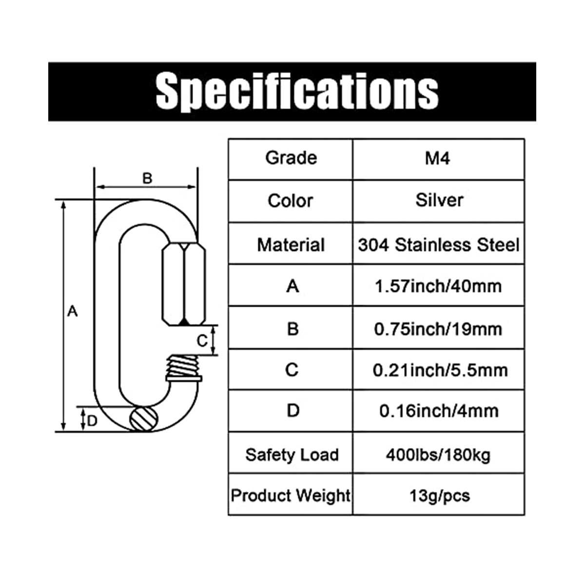 12 Pack Quick Link 5/32 Inch H - Carabiner Locking D review and price